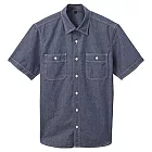 [MUJI 無印良品]男有機棉雙口袋短袖襯衫S藍色