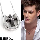 【IRON MEN】聖保羅十字架˙馬蹄造型珠寶白鋼項鍊(銀黑)