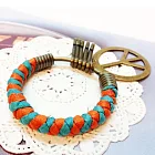 可拆式編織臘繩鐵環鑰匙圈(中)橘+綠+和平