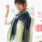 Seoul Show 方格色塊 保暖厚實感秋冬仿羊絨圍巾(藍綠格)