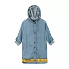 【CACO】探險活寶．授權款．老皮幾何牛仔連帽長袖襯衫FREE藍色