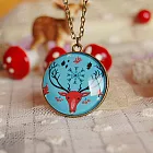 A+ accessories 童話之森-復古系森女zakka風手繪插畫長版鍊 (冬日之鹿)