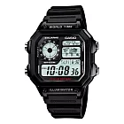 CASIO 獨領風騷造詣巔峰運動液晶潮流腕錶-黑-AE-1200WH-1A