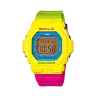 BABY-G 大膽新潮的創意調色盤運動休閒腕錶-黃+粉紅-BG-5607-9
