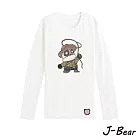 【J-Bear】JB019＊MIT 台灣製造 J-Bear新品牌【手繪熊牛仔很忙紳士長袖圓領T恤】白色 8號