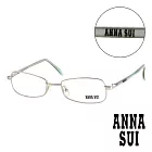 【Anna Sui 】日本安娜蘇 時尚珠光金屬造型平光眼鏡(銀+綠) AS05504銀+綠