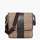 COACH Men’s Bags 直條PVC材質皮飾邊(斜)肩背/郵差/書包_ 卡其/咖啡