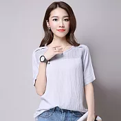 【A.Cheter】棉麻拼接網狀面料短袖上衣 605210016M灰