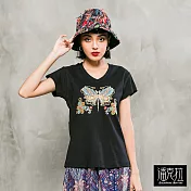 【潘克拉】手工串珠蝴蝶短T-FREE黑