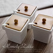 【Homely Zakka】美味食光波紋白瓷竹蓋調味料三罐組(波紋方款)