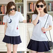 【A.Cheter】女孩看月亮刺繡棉麻寬鬆短袖上衣000131M白