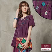 【潘克拉】假兩件繡花捲T-F　FREE紫
