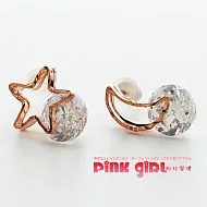【pink girl】神秘夜魅-夜空華美玫瑰金星月耳環粉紅