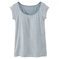 [MUJI 無印良品]女棉網織舒適有杯法式袖S藍×白