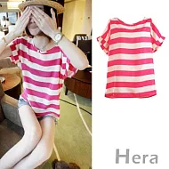 【Hera】簡約玩色 寬鬆拼色條紋雪紡衫(二色－紅色)