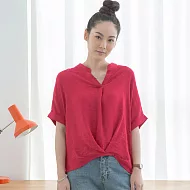 【BR】棉麻修身小香風短袖襯衫(M-XXL可選)L紅色