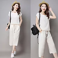 【NUMI】森-休閒棉麻純色套裝-共二色(M-2XL可選)L米白色