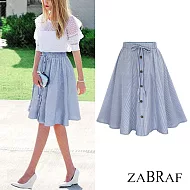 【BR】鬆緊腰系帶鈕扣條紋裙-共2色(M-XL適穿)F藍色