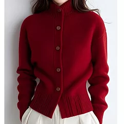 【MsMore】 紅色立領長袖毛衣針織上衣# 126418 FREE 紅色