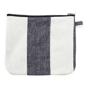 [MUJI 無印良品]麻平織平型化妝包/大.條紋藍