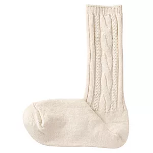 [MUJI 無印良品]女絲皮馬棉麻花直角短襪柔白