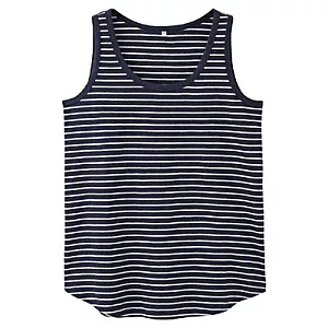[MUJI 無印良品]女有機落棉橫紋坦克背心S藍×白