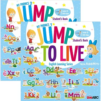 Jump To Live幼童點讀系列：發音書①②【2本全彩書＋2片影音DVD+2片學習朗讀CD+2本親子共學手冊】