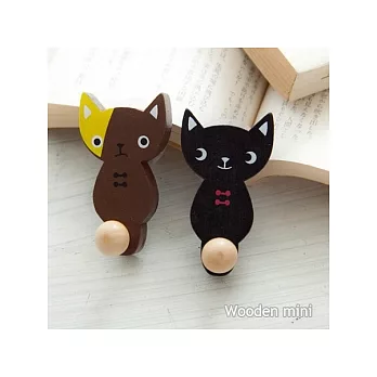 《Wooden mini》和風木製吸盤掛勾組-黑貓