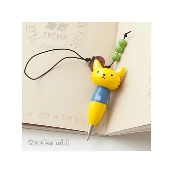 《Wooden mini》和風動物木製原子筆吊飾。黃貓