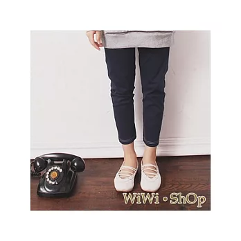 [WiWiShOp]超質感素面細身窄管仿卡其九分褲~黑色