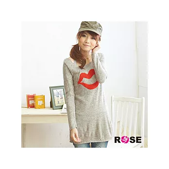 ROSE。甜系女孩亮眼紅唇針織上衣-灰系