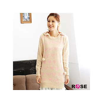 ROSE。心心相印愛心球球連帽針織長版上衣-杏系