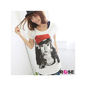 ROSE。休閒百搭女孩紅帽搶眼印刷上衣