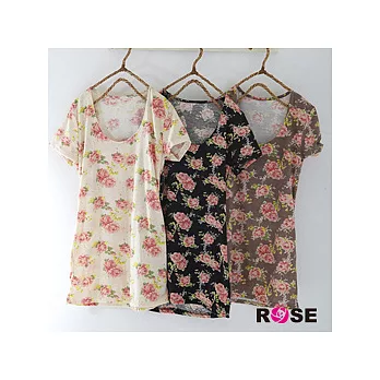 ROSE。玫瑰情懷圓領長版造型上衣-米白系