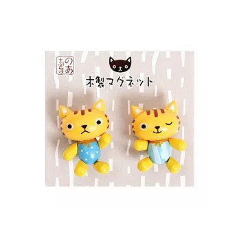 《Wooden mini》和風動物可動木製立體磁鐵。黃貓