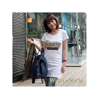 [WiWiShOp]STAR穿搭．Reese’s彩色英文字印花長版大圓領T~白色