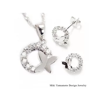 【山本美樹】舞蝶 蝴蝶水晶項鍊針式耳環套組