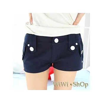 [WiWiShOp]白色反釦側圓弧口袋卡其短褲~深藍