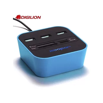 DIGILION | Xoopar Podium USB集線器+記憶卡讀卡機-天空藍