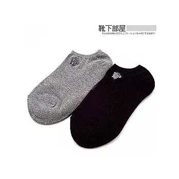 【靴下部屋】Q貓咪棉織船型踝襪-黑+淺灰二入組
