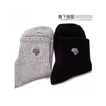 【靴下部屋】Q貓咪棉質彈性短襪-黑+淺灰二入組