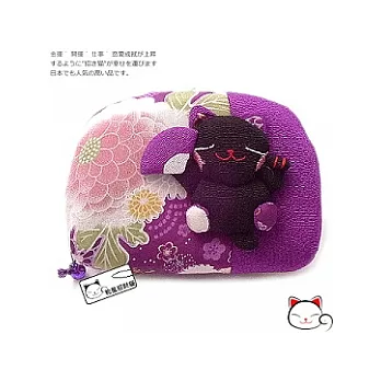 【和風招財貓】日本˙福氣八寶貓咪鈴鐺化妝包-紫系