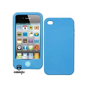 iPhone-4(4G) 矽膠保護套-炫彩按鈕-清新藍