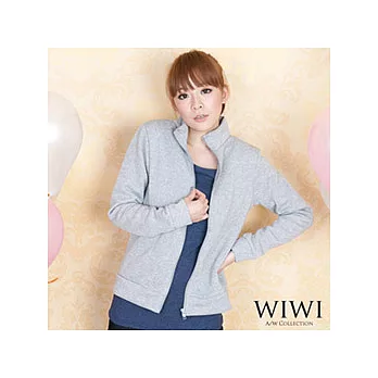 [WIWI]純色素面雙口袋內刷毛立領拉鍊外套~灰色