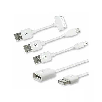 四合一 多功能 USB 充電(傳輸)轉接線組-白色