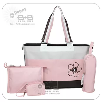 【B+B】【幸運草時尚媽咪包】-彩條粉