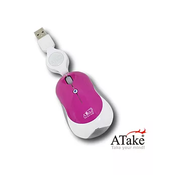 ATake 雷寶捲線四鍵式光學鼠-桃紅