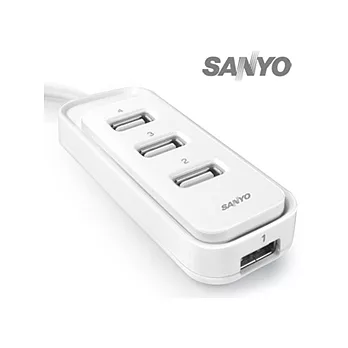 SANYO三洋4埠防塵滑蓋 USB 2.0集線器(雪片白)