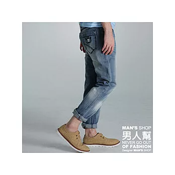【男人幫】K0354＊自創品牌【時尚經典淺刷色牛仔褲】42腰