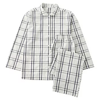 [MUJI 無印良品]女棉布帛睡衣白x藍M